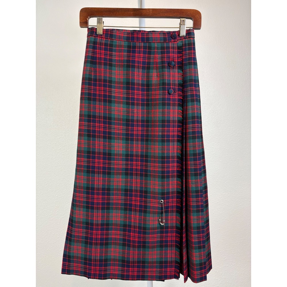 Bonda Vintage Virgin Wool Macdonald Tartan Plaid Kilt Skirt Fringe Red Green 6